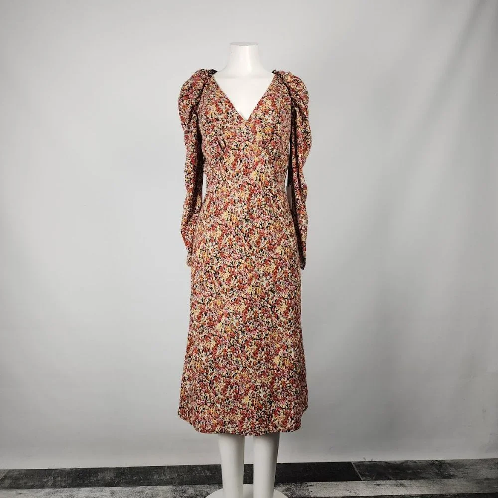 ASTR The Label Red Floral Puff Sleeve Midi Dress Size M - Picture 1 of 12